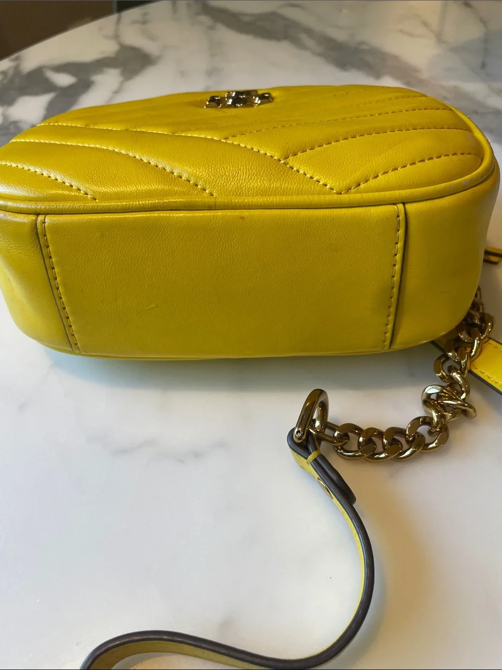 Tory Burch Kira Lemon Yellow Quilted Leather Crossbody Camera Bag